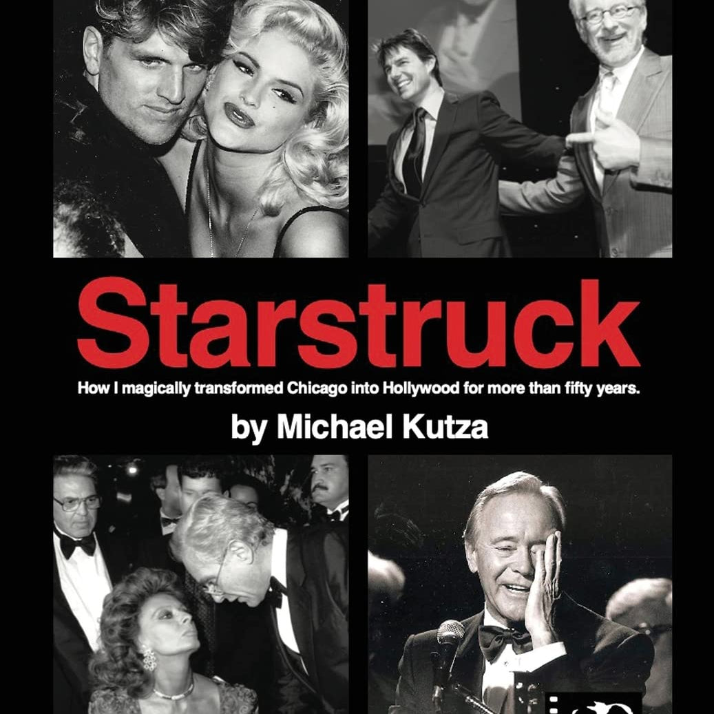 Starstruck book cover with images of stars Jack Lemmon, Tom Cruise, Sophia Loren, Steven Spielberg