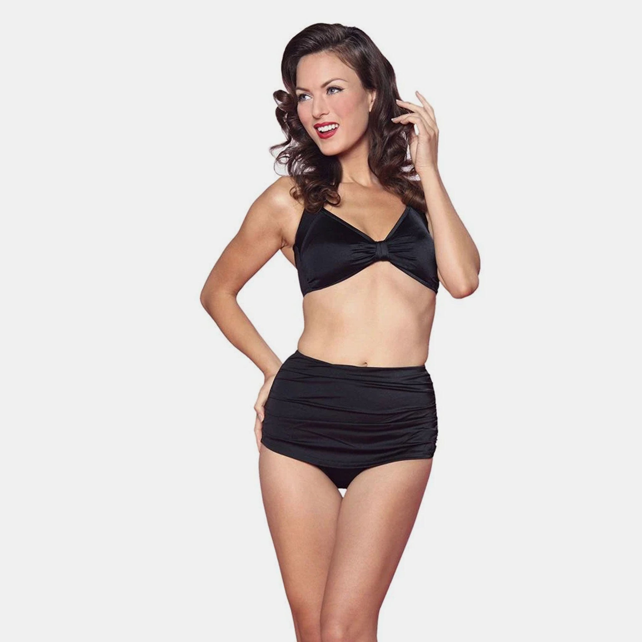 Esther Williams Retro Solid Two-Piece Swimsuit Halter Top - Black