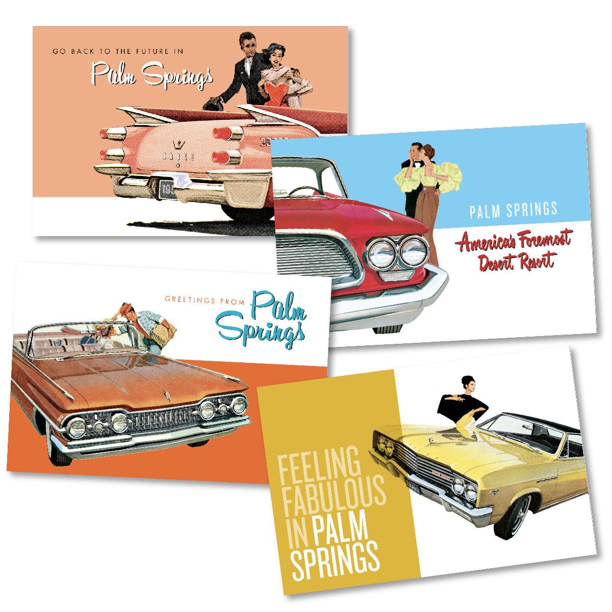 old car cards with monsters Classic Car Palm Springs Postcards -Set of 4