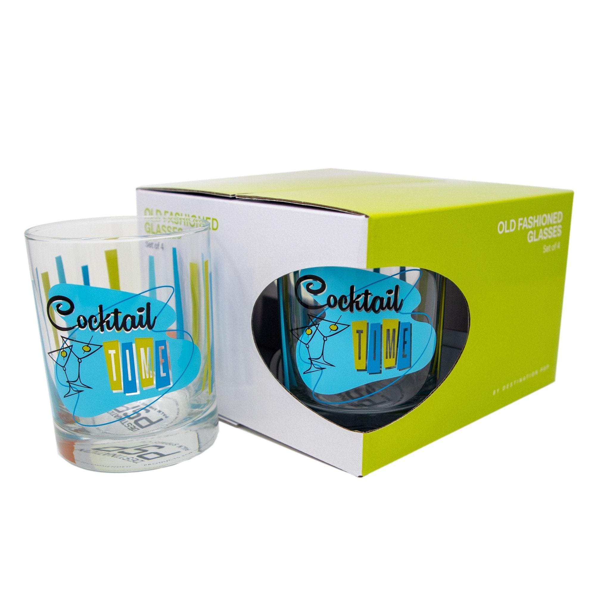 Cocktail Time Old Fashioned Glass Set of 4 - 14 oz Blue Green