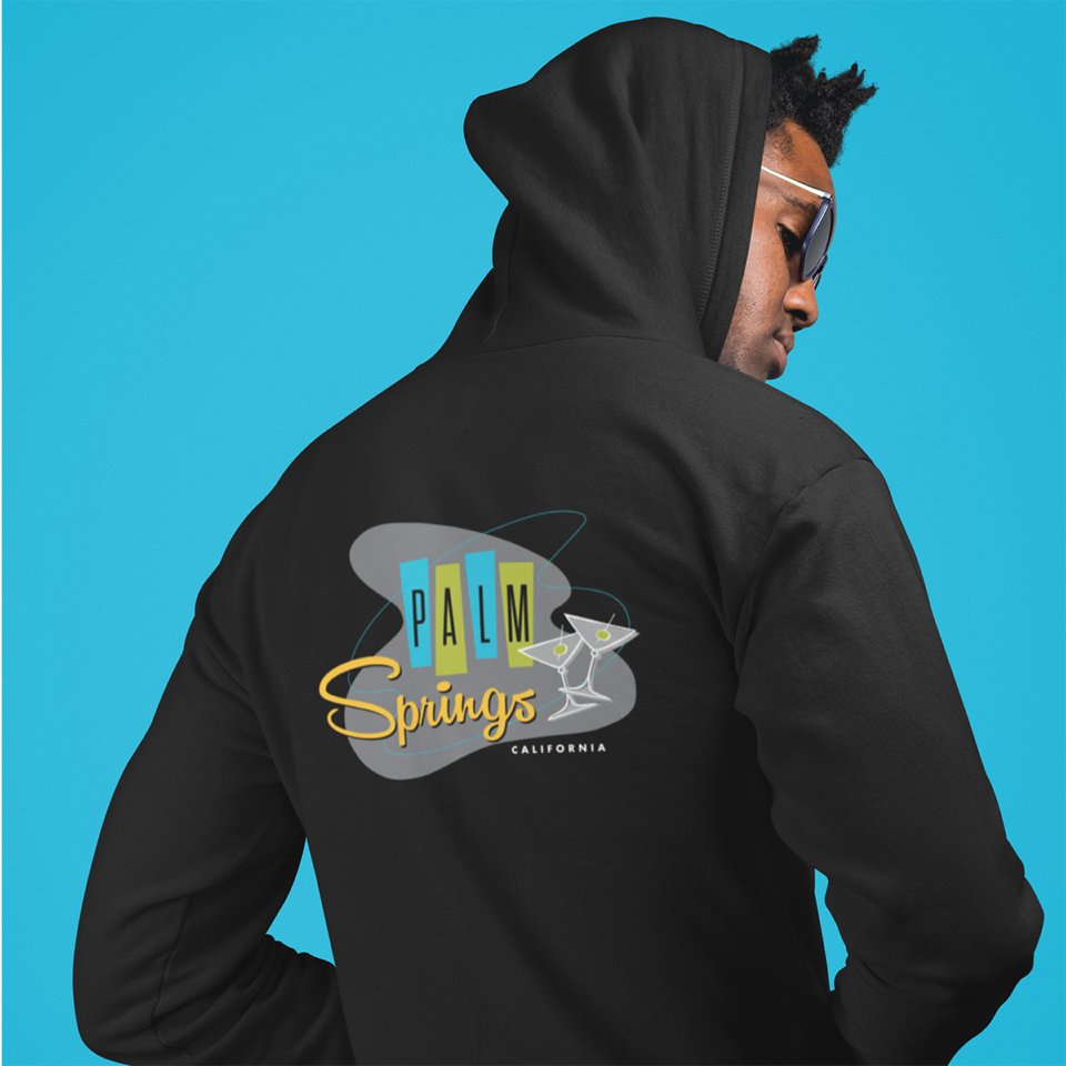 Black Palm Springs Martini Design Zip-Up Hooded Sweatshirt