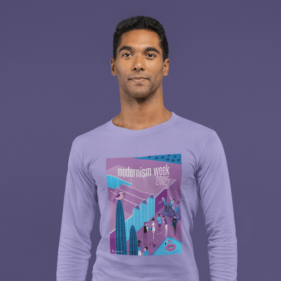 2025 Modernism Week by SHAG Unisex Long Sleeve T-Shirt - Dark Lavender - Destination PSP