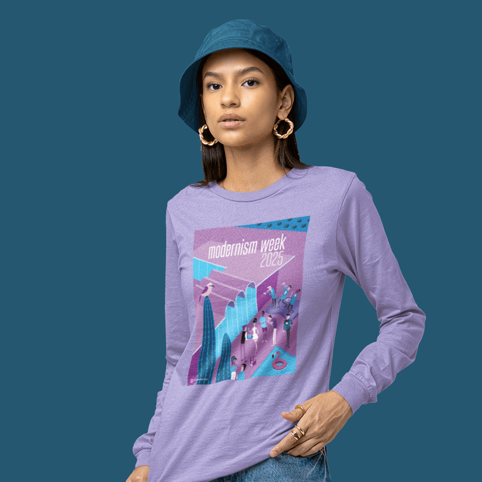 2025 Modernism Week by SHAG Unisex Long Sleeve T-Shirt - Dark Lavender - Destination PSP