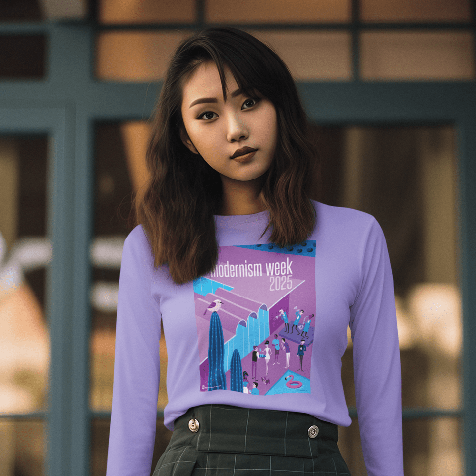 2025 Modernism Week by SHAG Unisex Long Sleeve T-Shirt - Dark Lavender - Destination PSP
