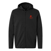 Black hoodie with a red palm tree design on the chest against a white background