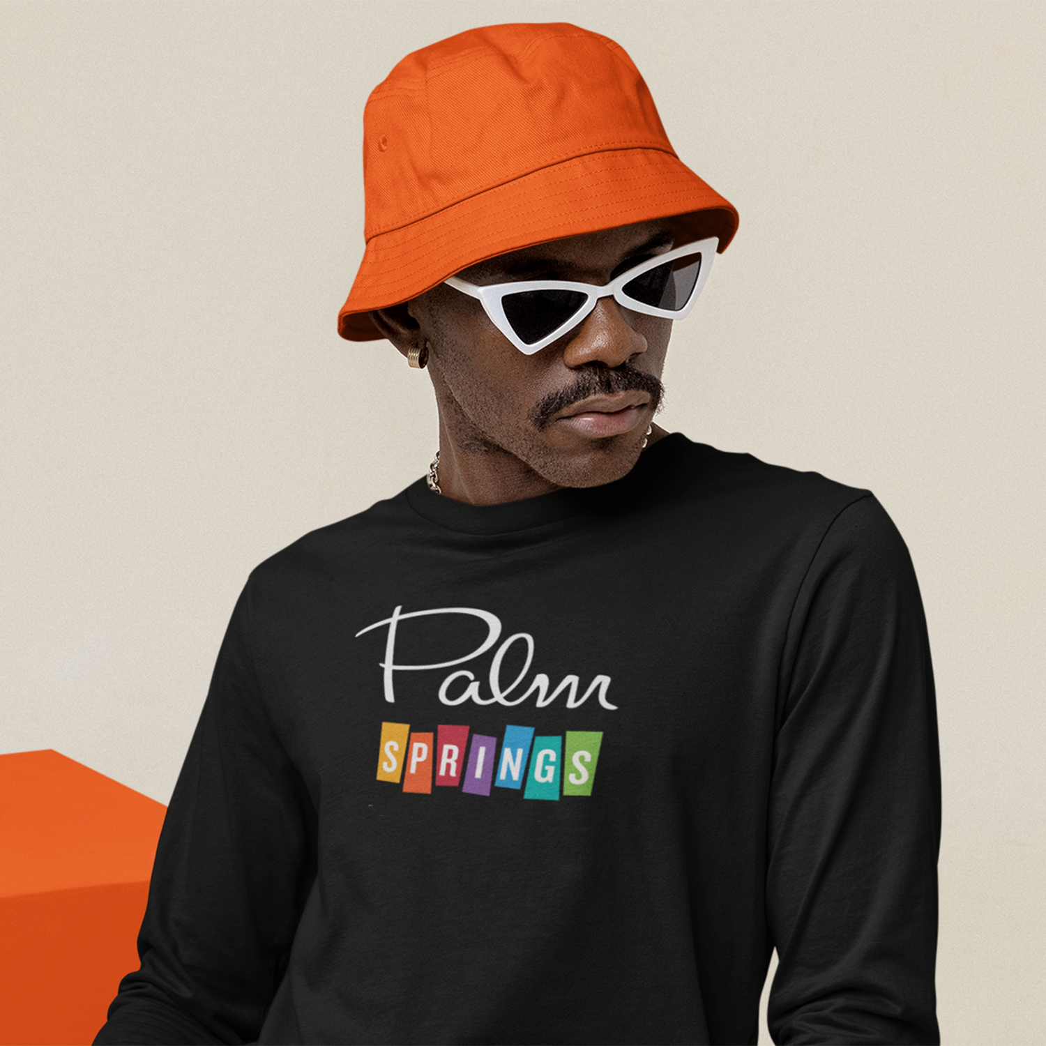 Palm Springs Rainbow Long Sleeved T-Shirt - Black