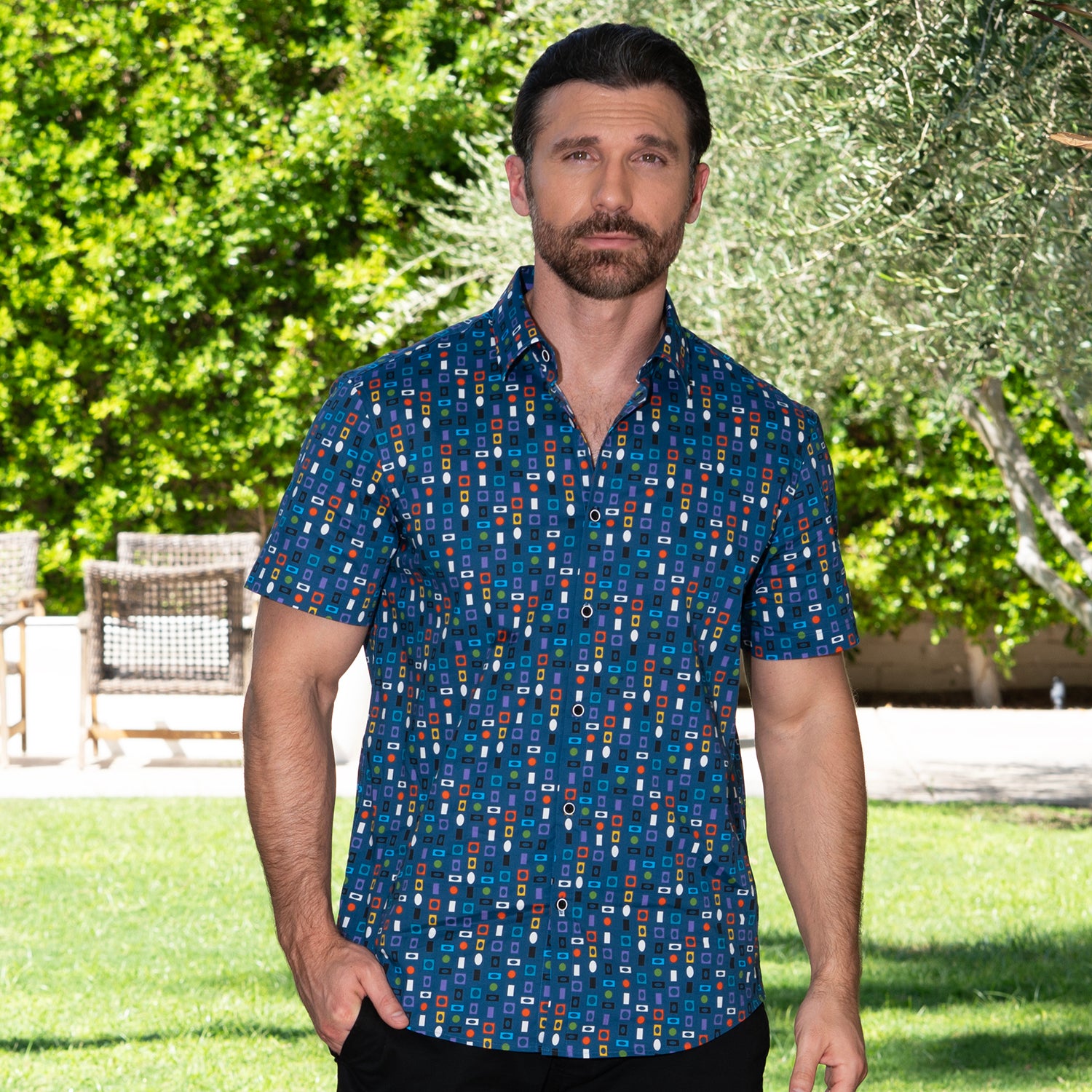 Cotton Mod Shirt - Soleil blue and Red