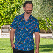 Cotton Mod Shirt - Soleil blue and Red