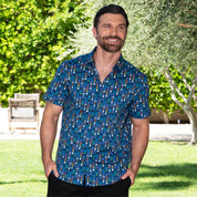 Cotton Mod Shirt - Soleil blue and Red