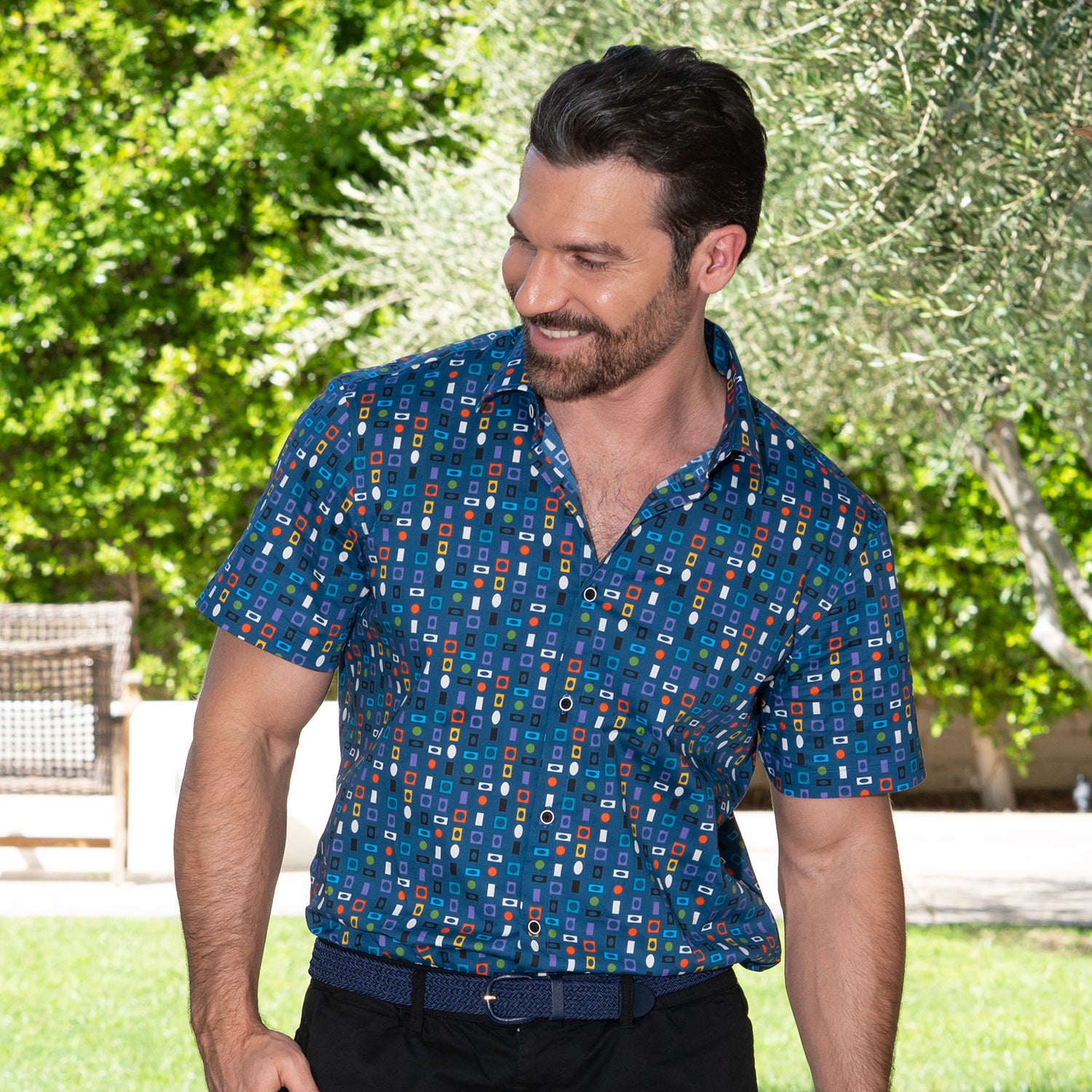 Cotton Mod Shirt - Soleil blue and Red