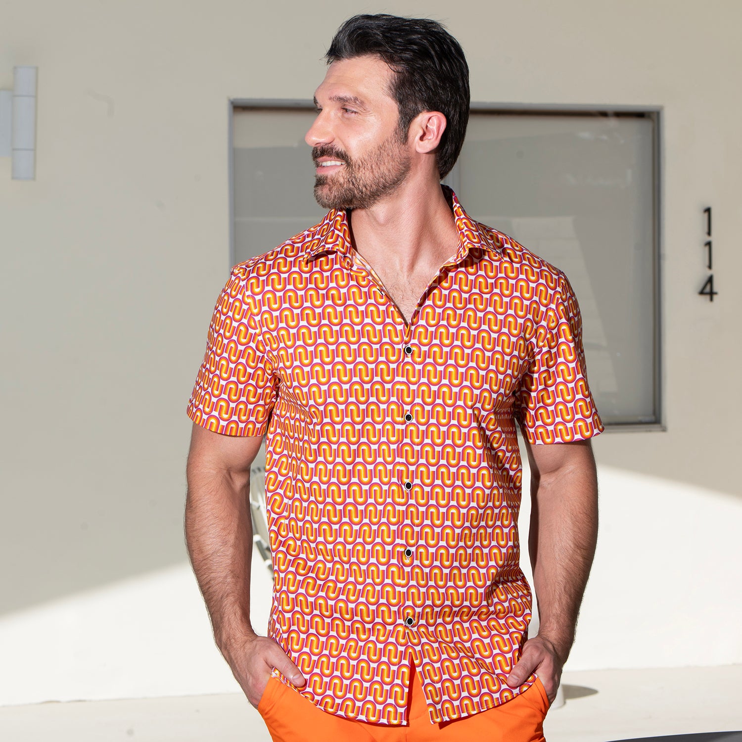 Cotton Mod Shirt - Links Orange & Purple