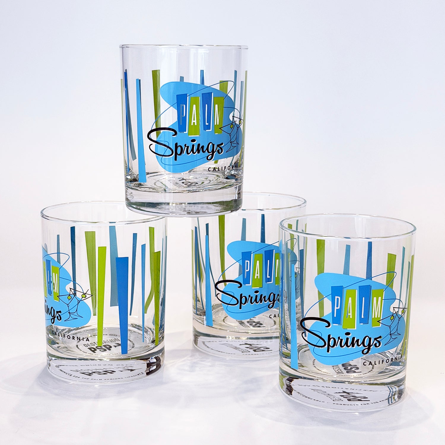 Palm Springs Martini Old Fashioned Glass - Blue Green (Set of 4)