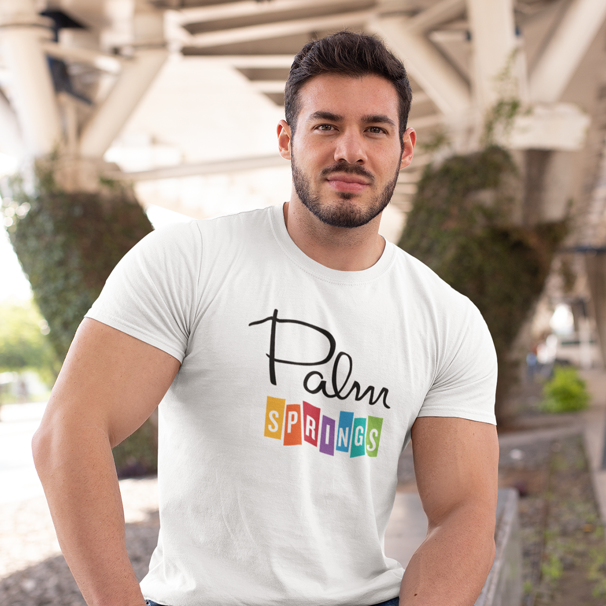 Unisex T-shirt - Palm Springs Rainbow - White