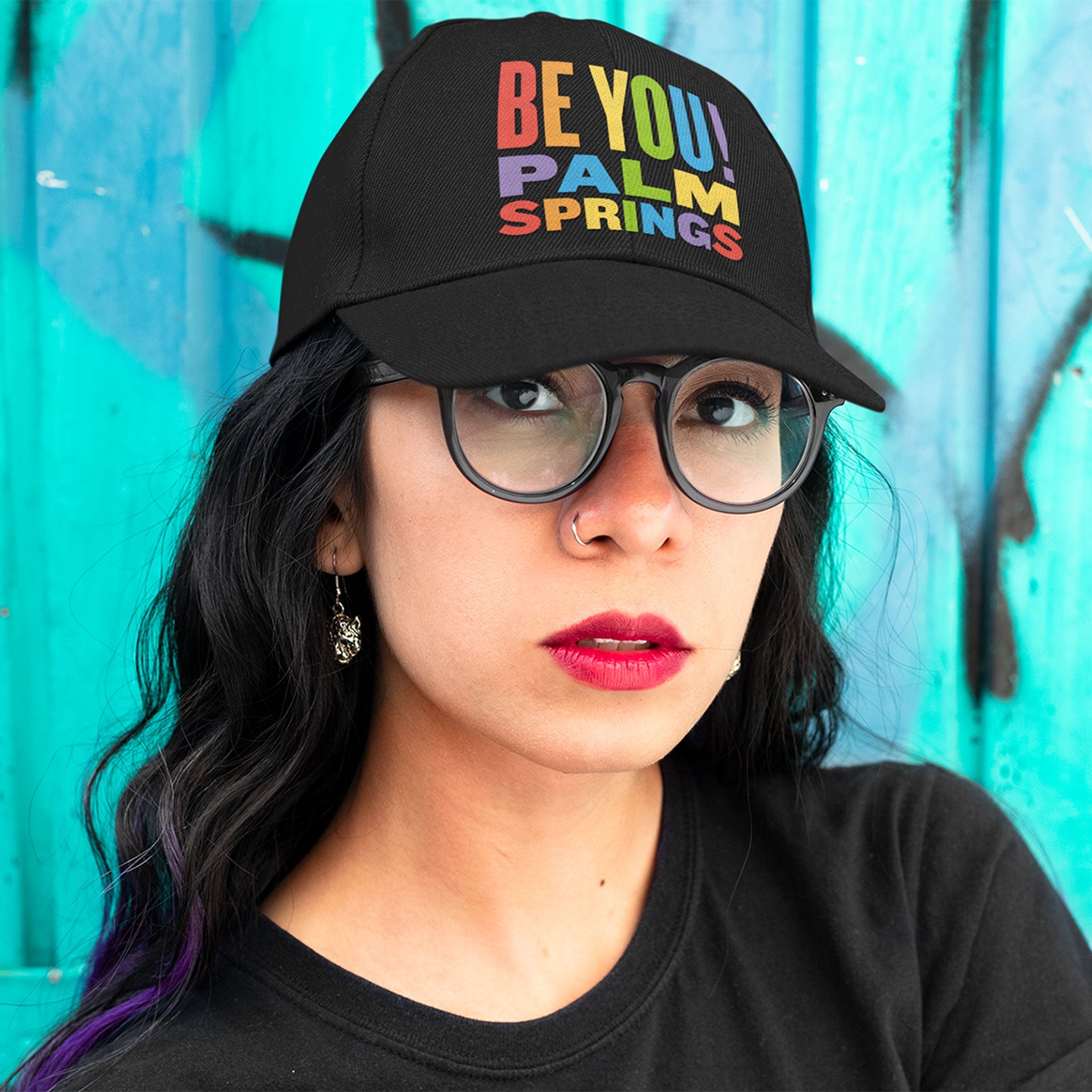 'Be You' Palm Springs Rainbow Baseball Cap - Black - Destination PSP