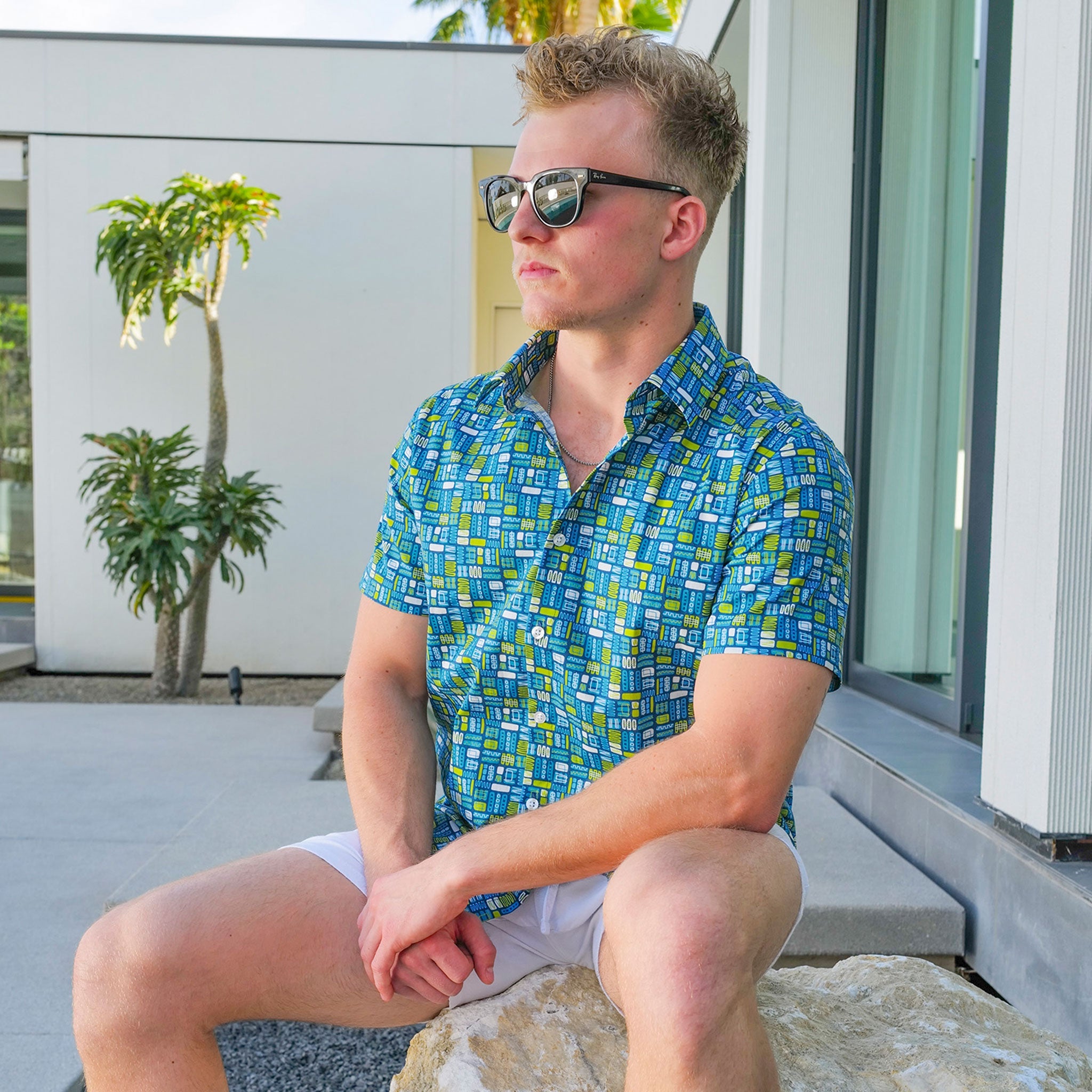 Cotton Mod Shirt - Mambo Blue Green - Destination PSP