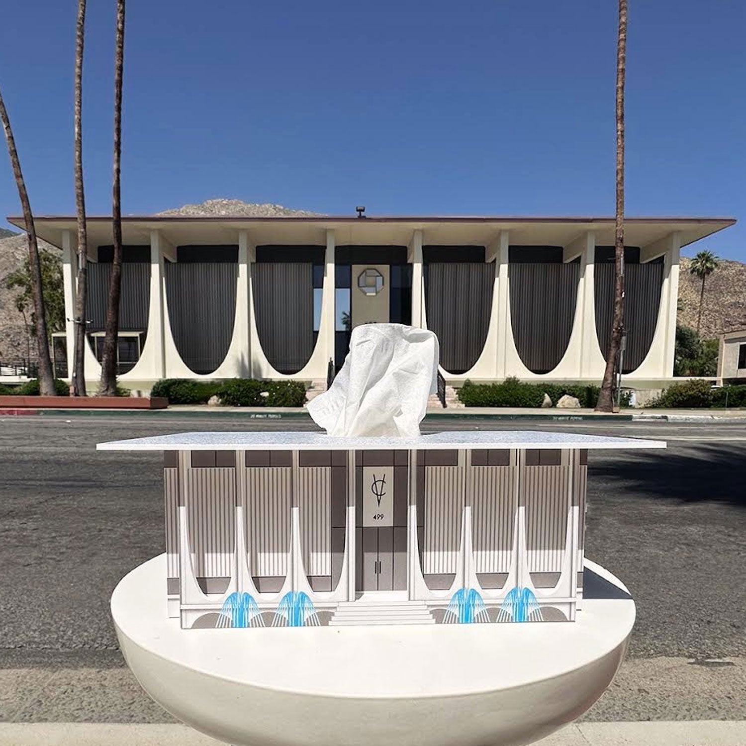 Palm Springs Midcentury Modern Coachella Valley Bank Building and tissue box cover