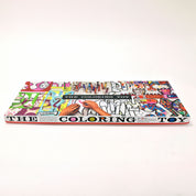 Coloring toy packaging with colorful designs on a white background