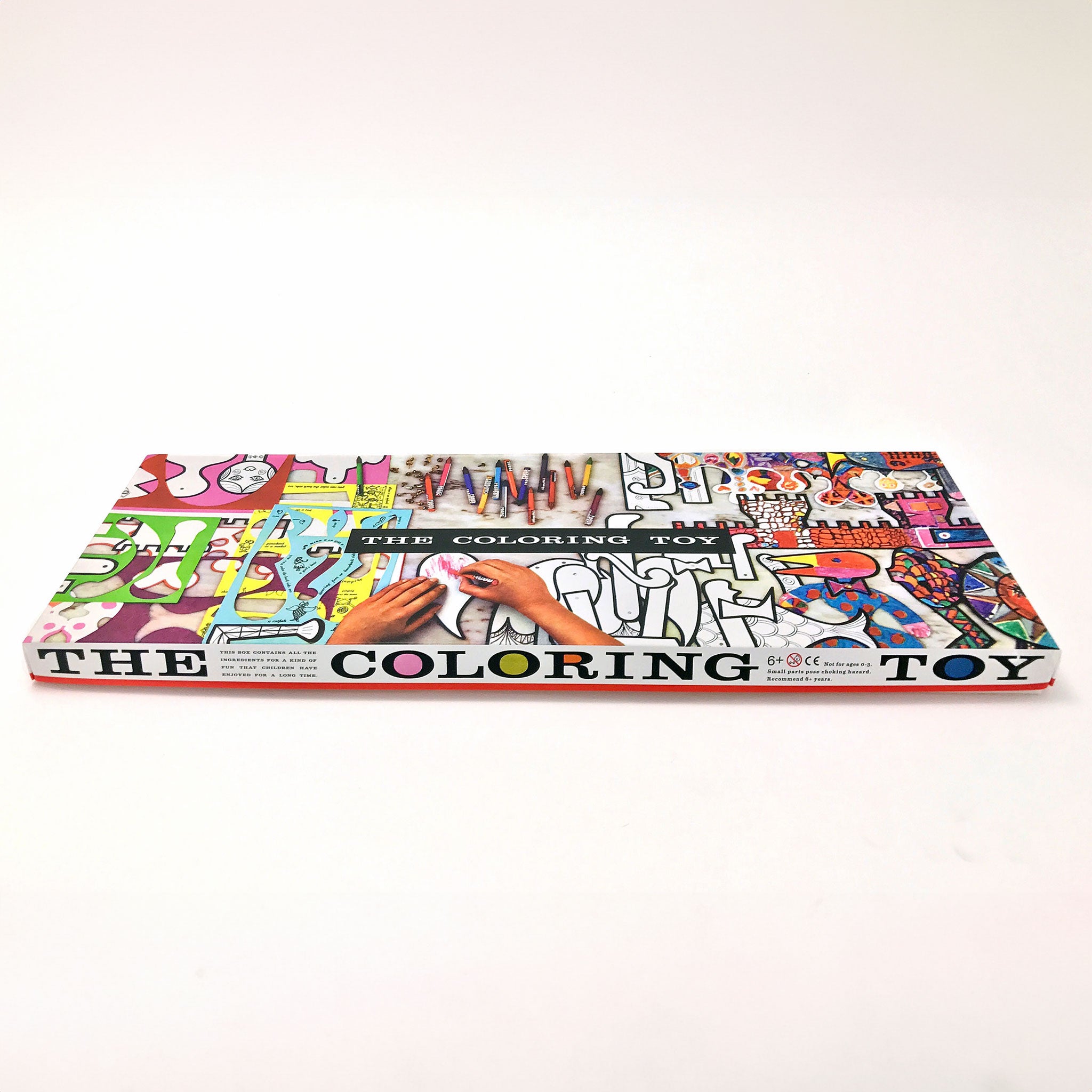 Coloring toy packaging with colorful designs on a white background