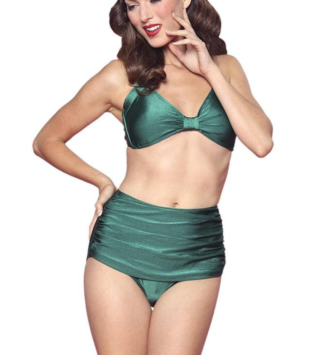 Esther Williams Retro High Waisted Solid Two-Piece Swimsuit Bottom E09001P - Green - Destination PSP