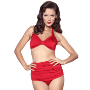 Esther Williams Retro High Waisted Solid Two-Piece Swimsuit Bottom E09001P - RED - Destination PSP