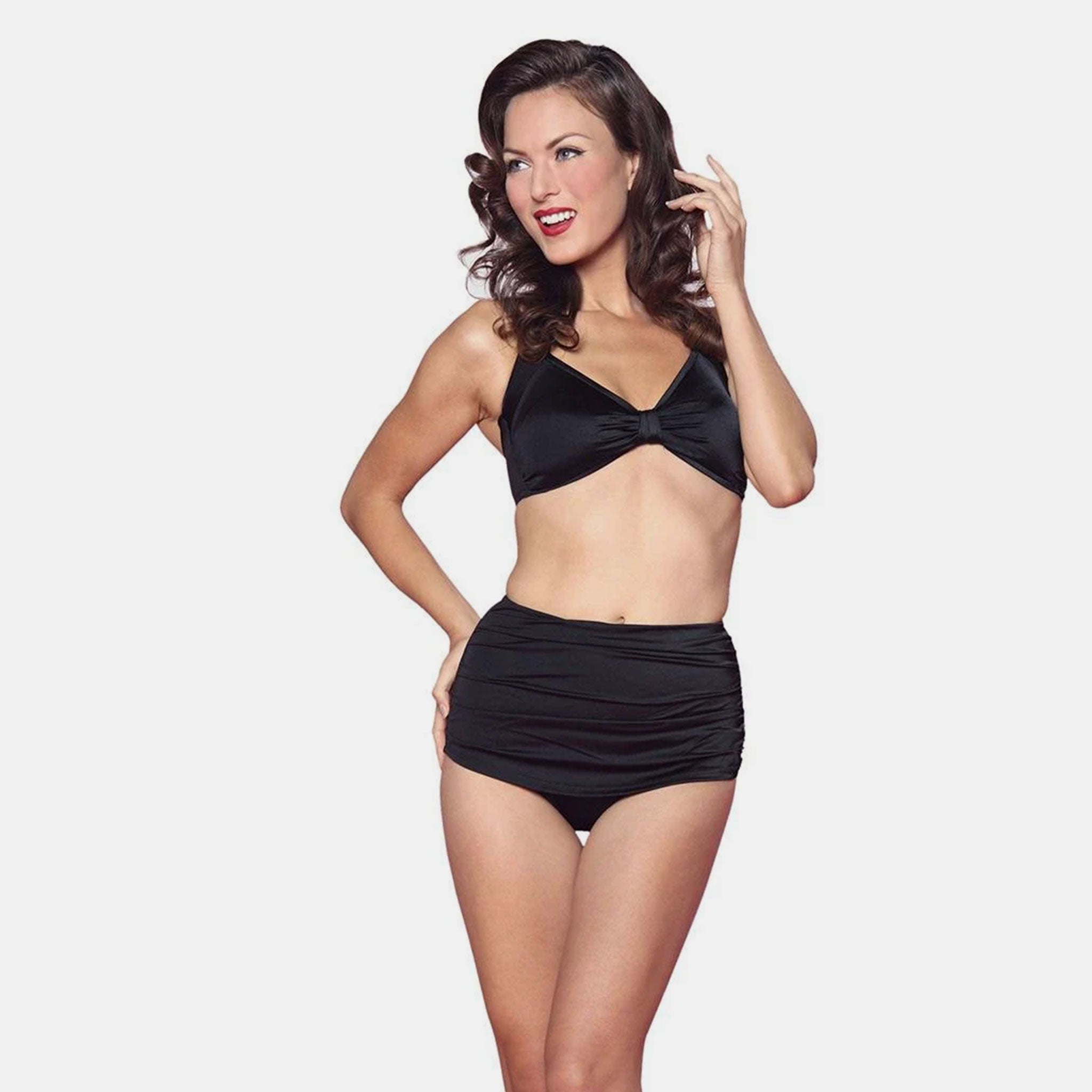 Esther Williams Retro Solid Two - Piece Swimsuit Halter Top - Black - Destination PSP