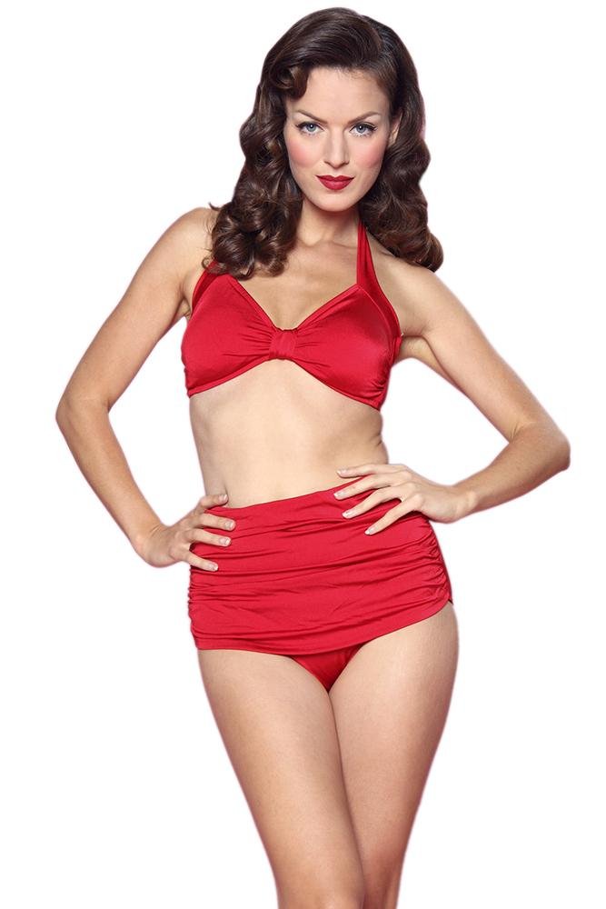 Esther Williams Retro Solid Two-Piece Swimsuit Halter Top E09001T - Red - Destination PSP