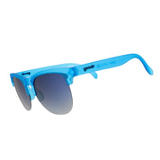 Blue sunglasses with a gradient lens on a white background