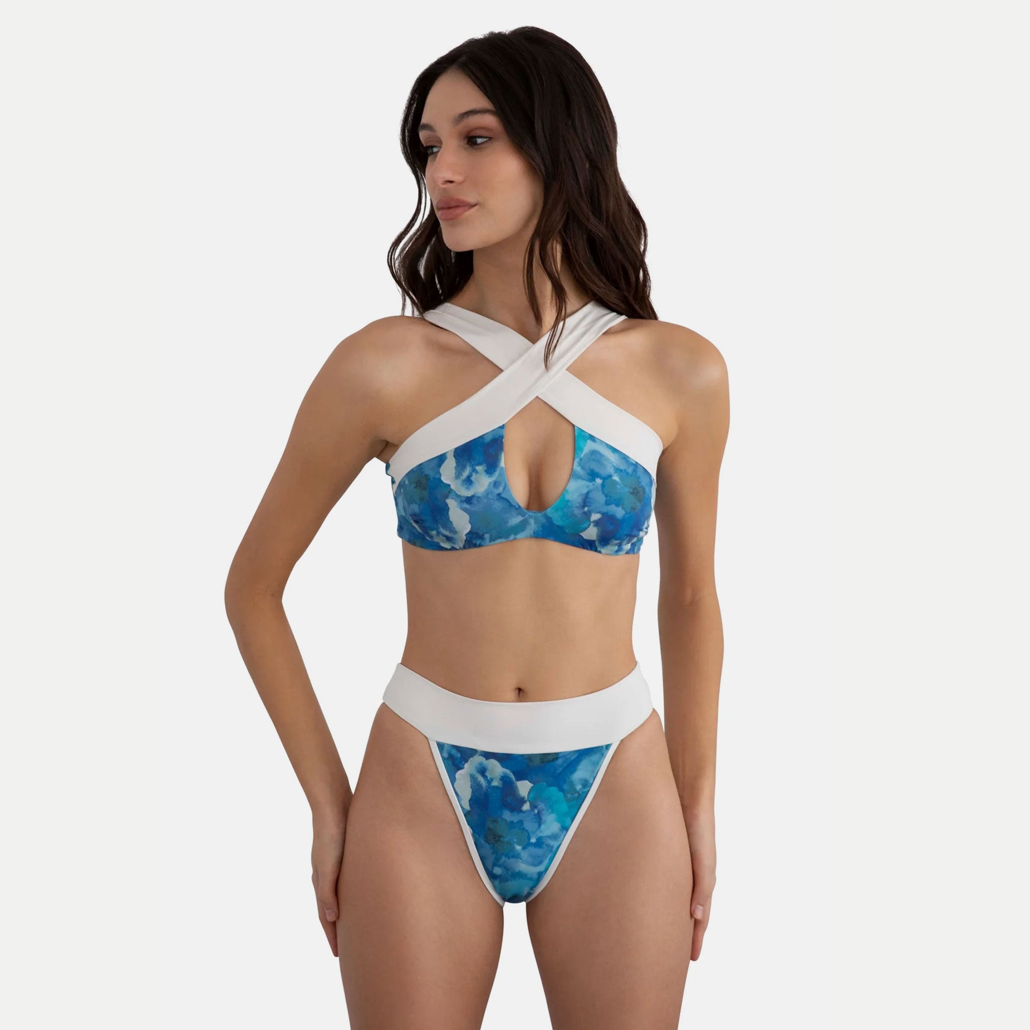KYA Coco Reversible Swim Top - Azure Fleur/Seafoam