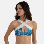 KYA Coco Reversible Swim Top - Azure Fleur/Seafoam