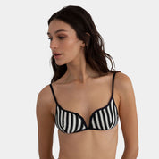 KYA Tessa Reversible Swim Top - Black & White Stripe/Black