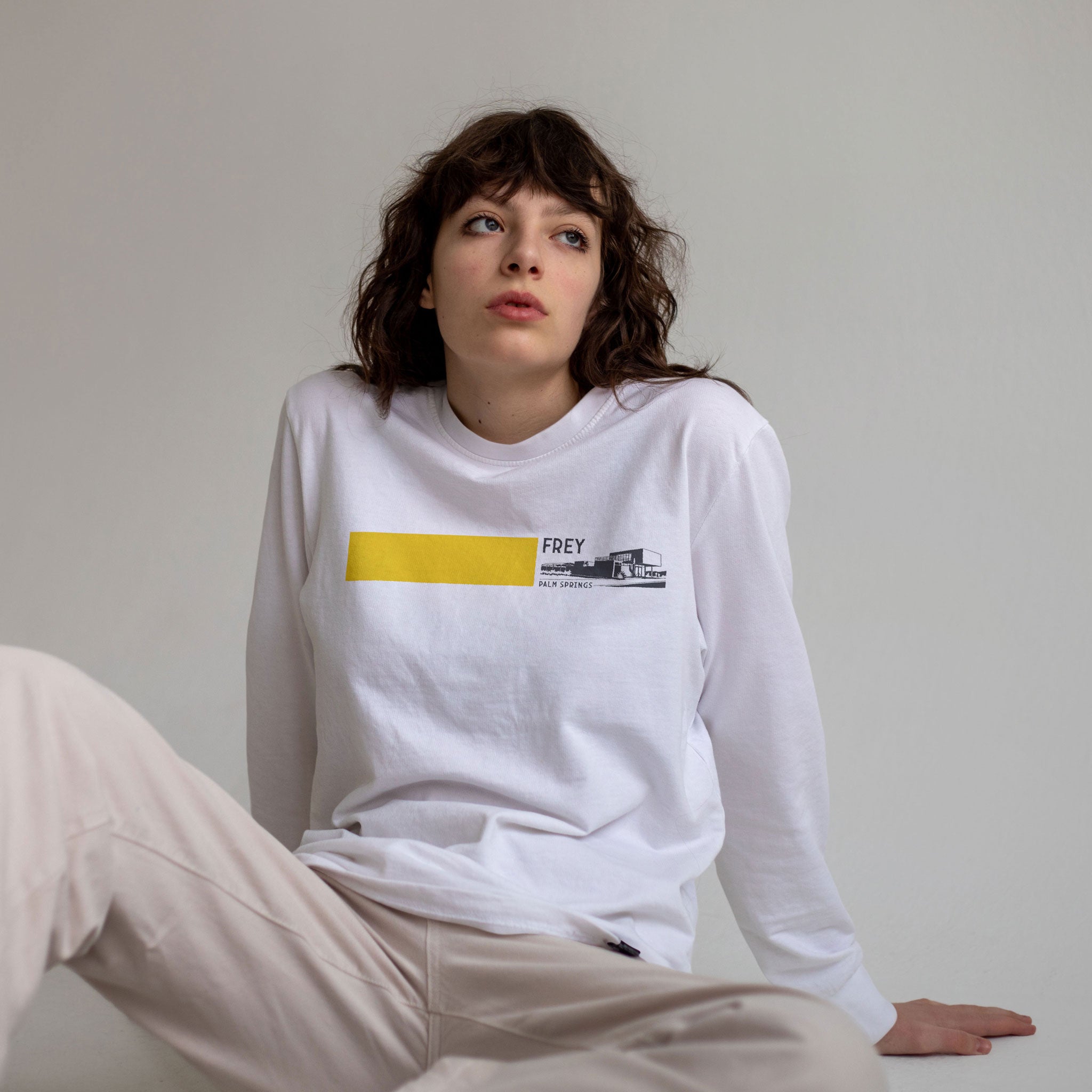 Long - Sleeve Unisex T-Shirt - Albert Frey House Print - White - Destination PSP