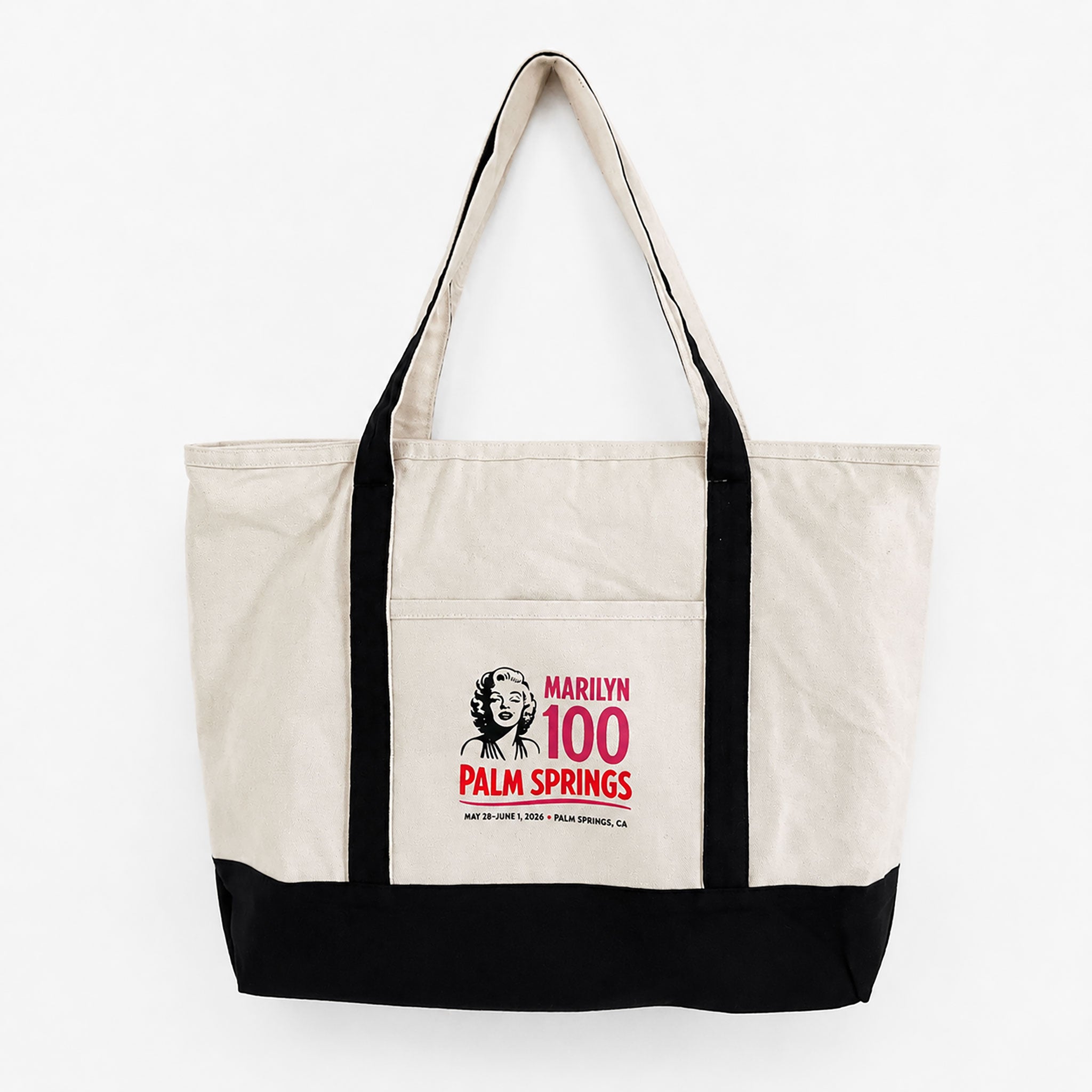 Tote bag with Marilyn Monroe logo and text on a white background