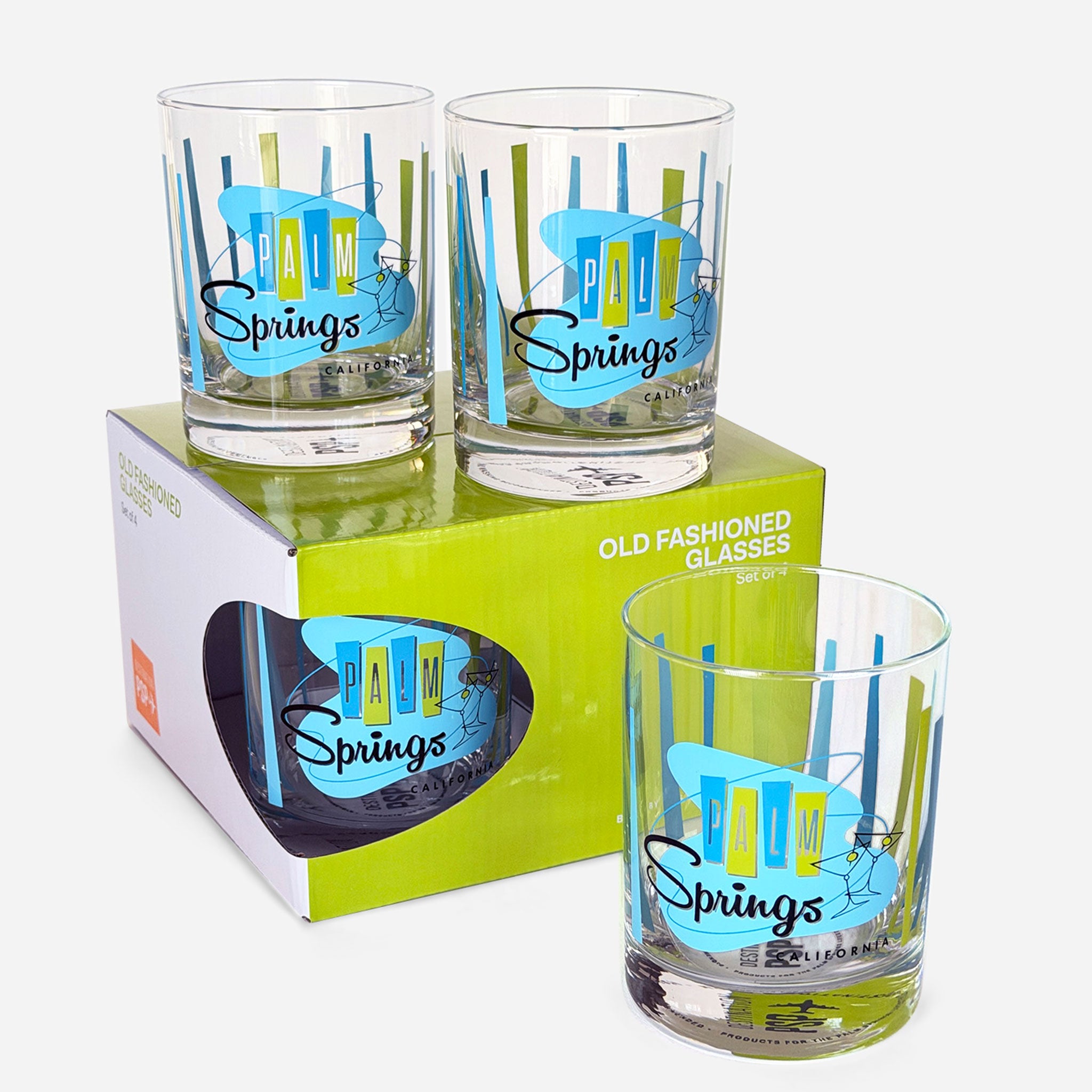 4 glasses and a green box