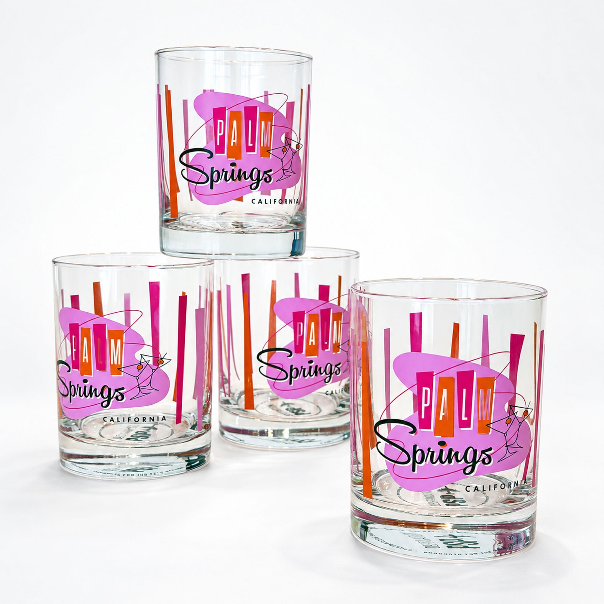 Set of 4 colorful old fashioned drink glasses