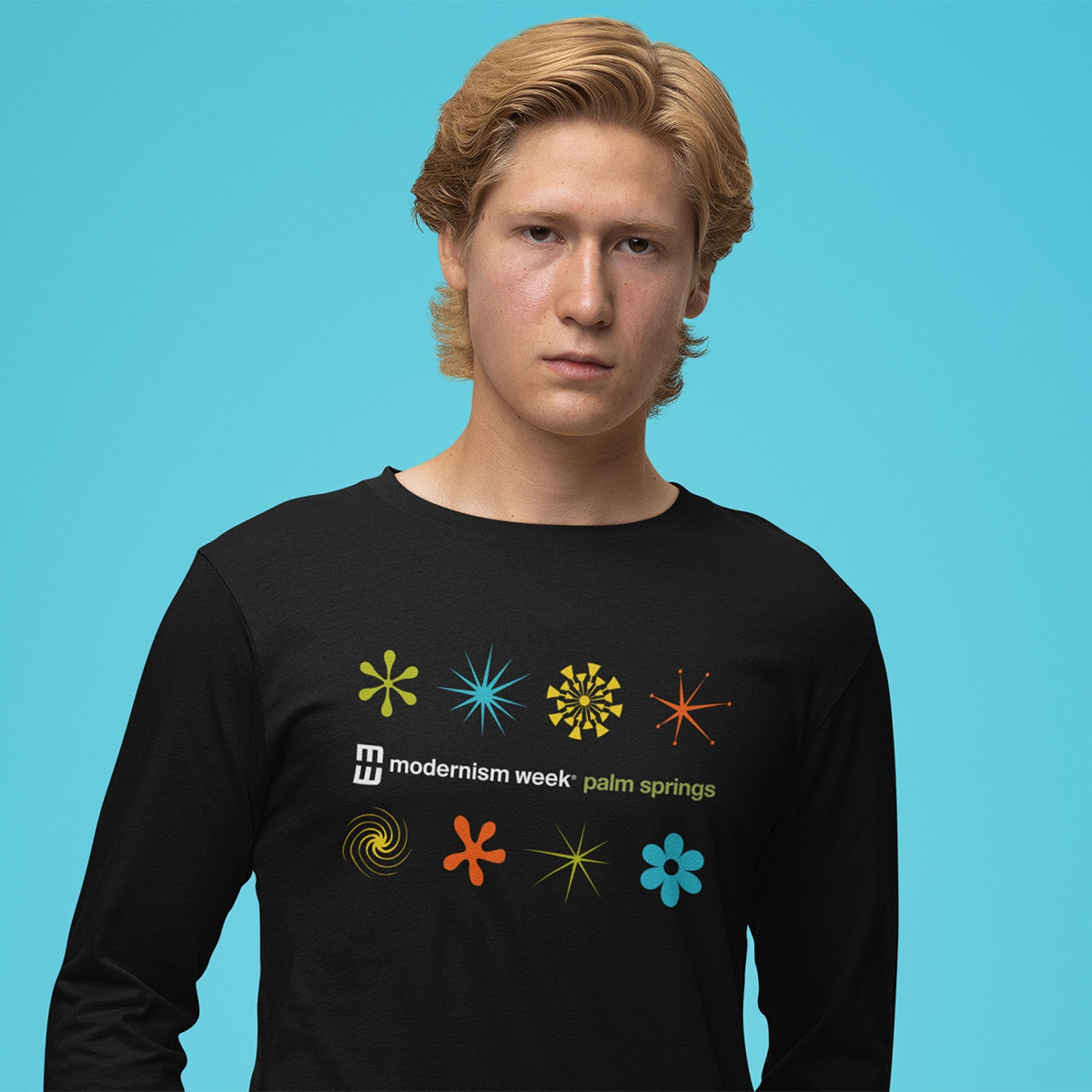 Modernism Week Unisex Long sleeve T-shirt - Starburst Design - Black - Destination PSP