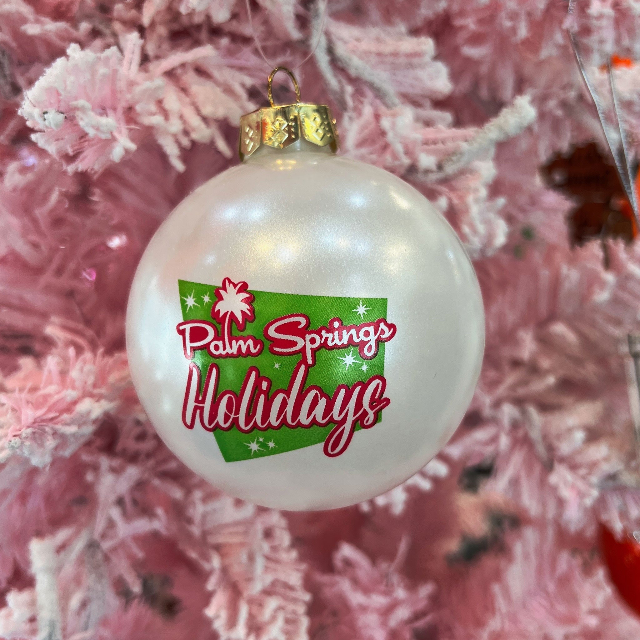 Palm Springs Holiday Glass Ornament - Satin White - Destination PSP