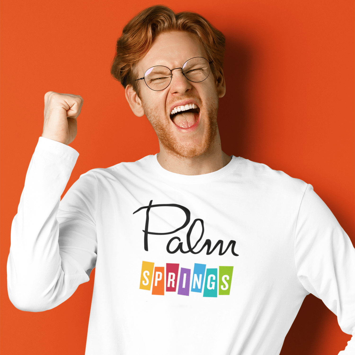 Palm Springs Rainbow Long Sleeved T-Shirt - White - Destination PSP