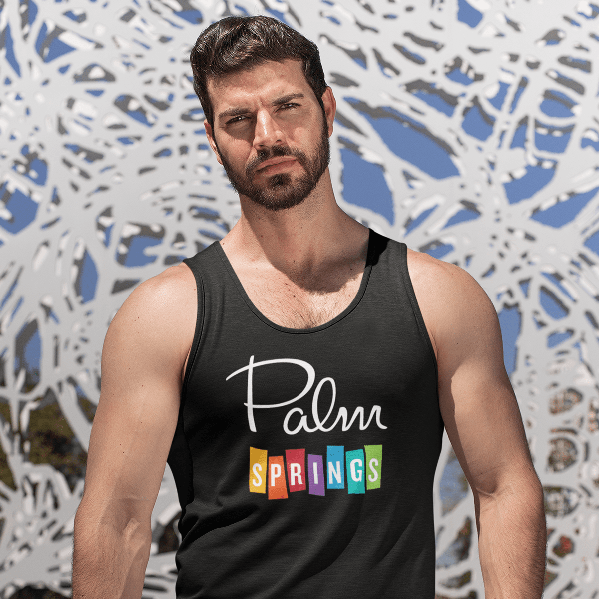 Palm Springs Rainbow Tank Top - Black - Destination PSP