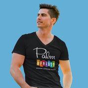 Palm Springs Rainbow V-Neck Unisex T-Shirt - Black