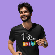 Palm Springs Rainbow V-Neck Unisex T-Shirt - Black