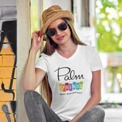 Palm Springs Rainbow V-Neck Unisex T-Shirt - White