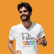 Palm Springs Rainbow V-Neck Unisex T-Shirt - White