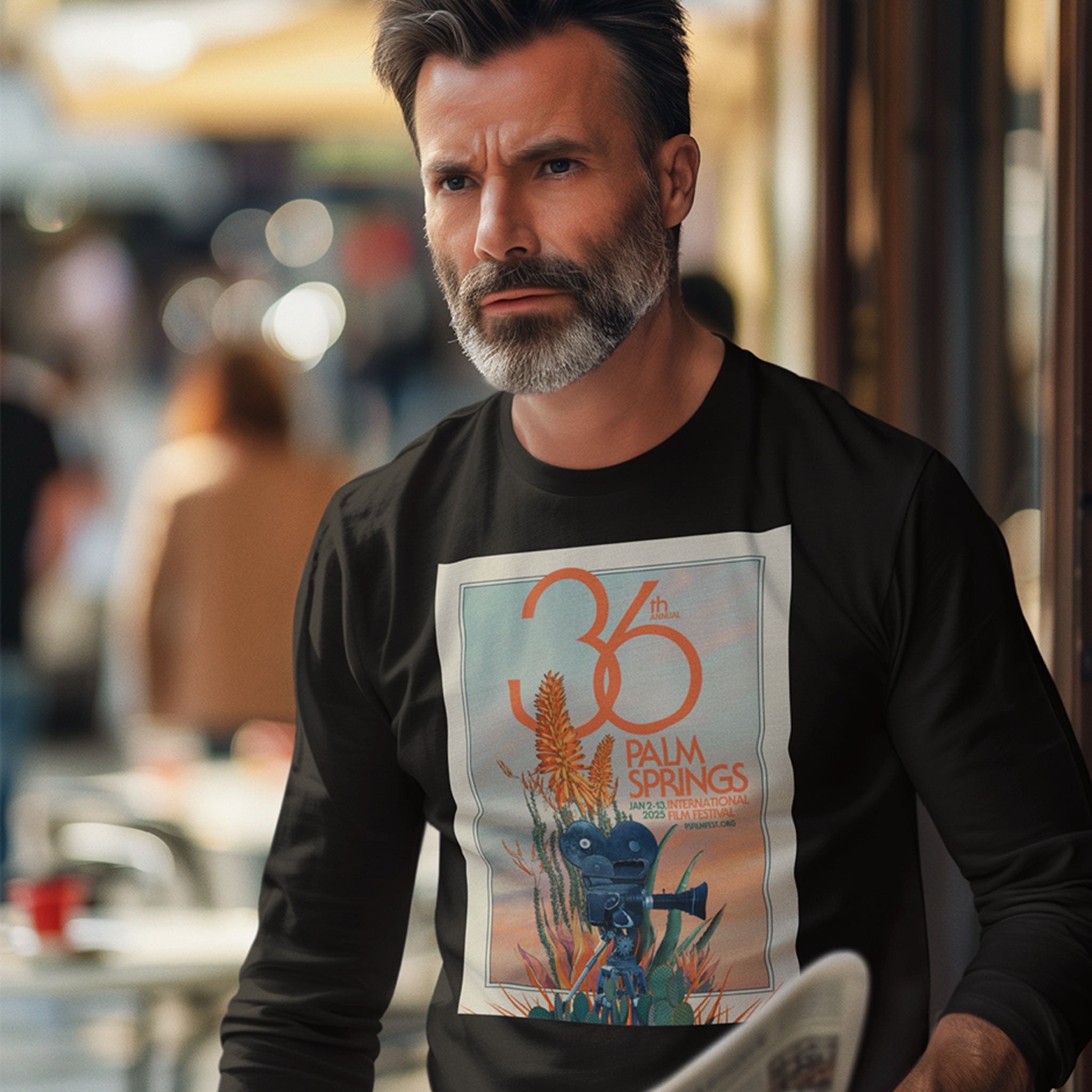 Unisex Long Sleeve T-shirt - 2025 Palm Springs Film Festival Poster Art - Black - Destination PSP