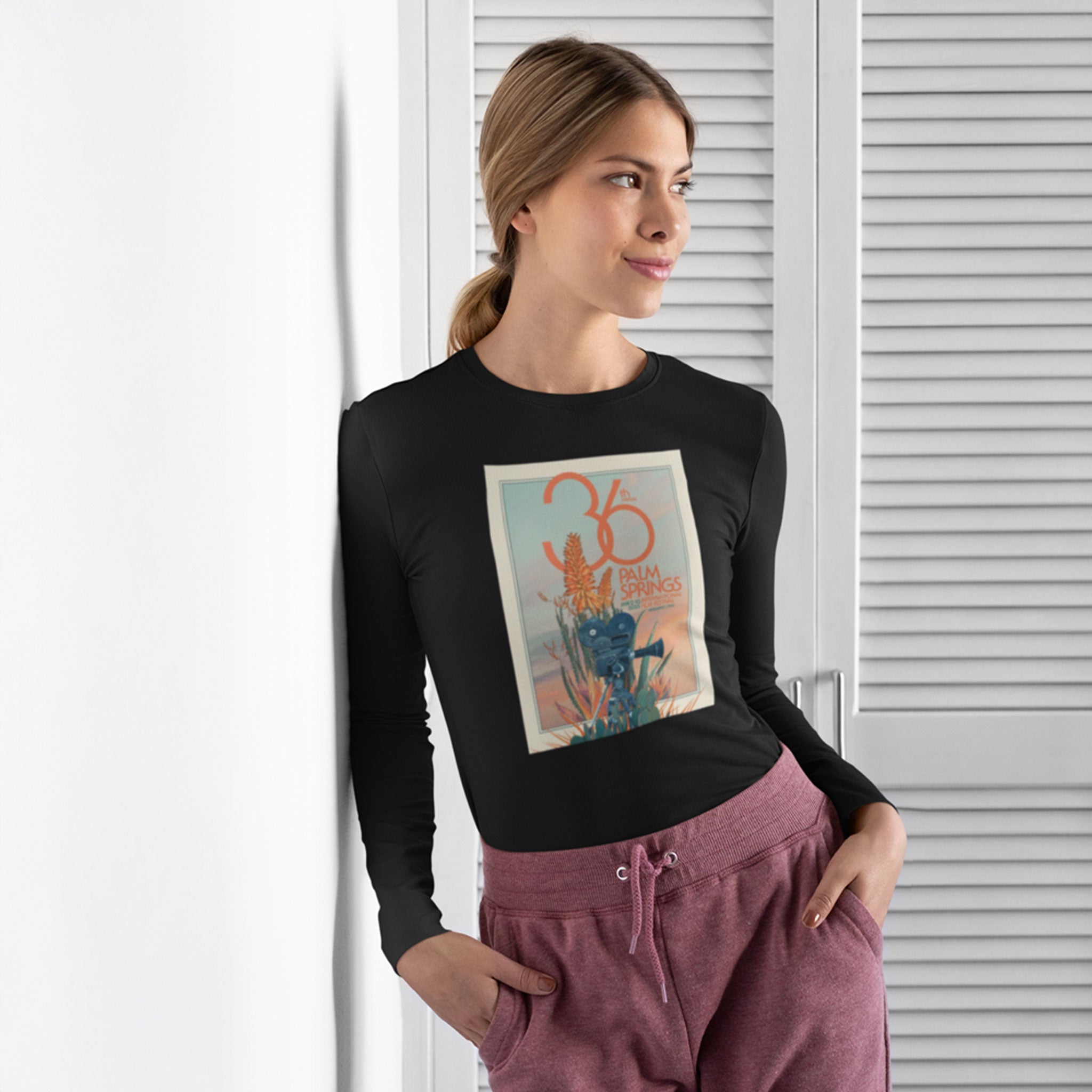 Unisex Long Sleeve T-shirt - 2025 Palm Springs Film Festival Poster Art - Black - Destination PSP