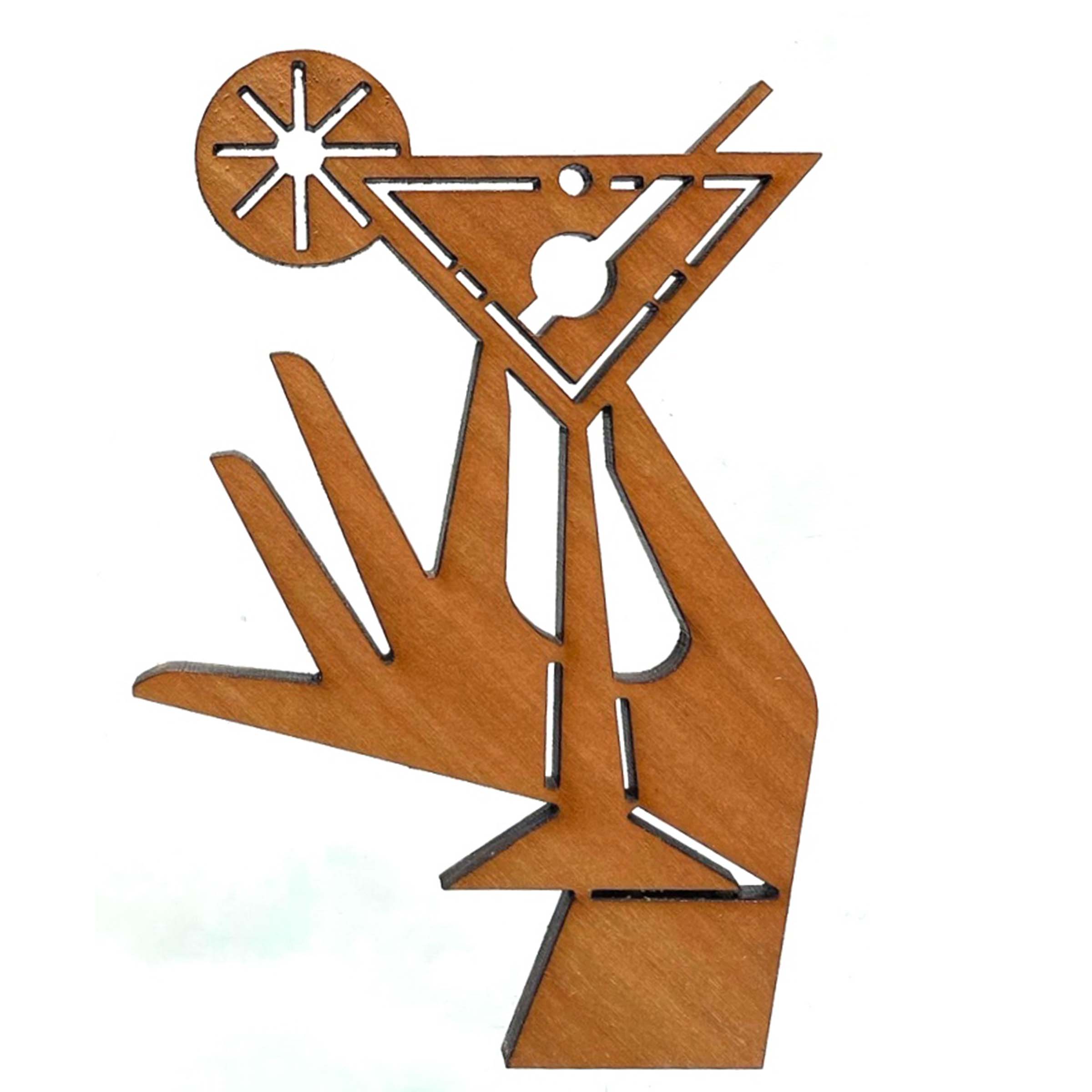 Midcentury Modern Wooden Ornament - Martini In Hand