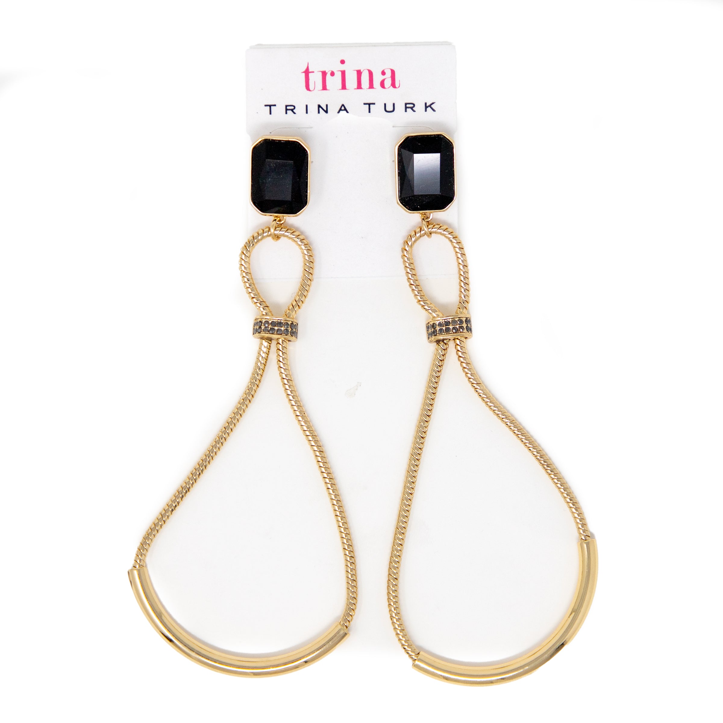 Trina Turk Earrings (Pe-Linear Teardrop Statement Earrings (Gold/Black))