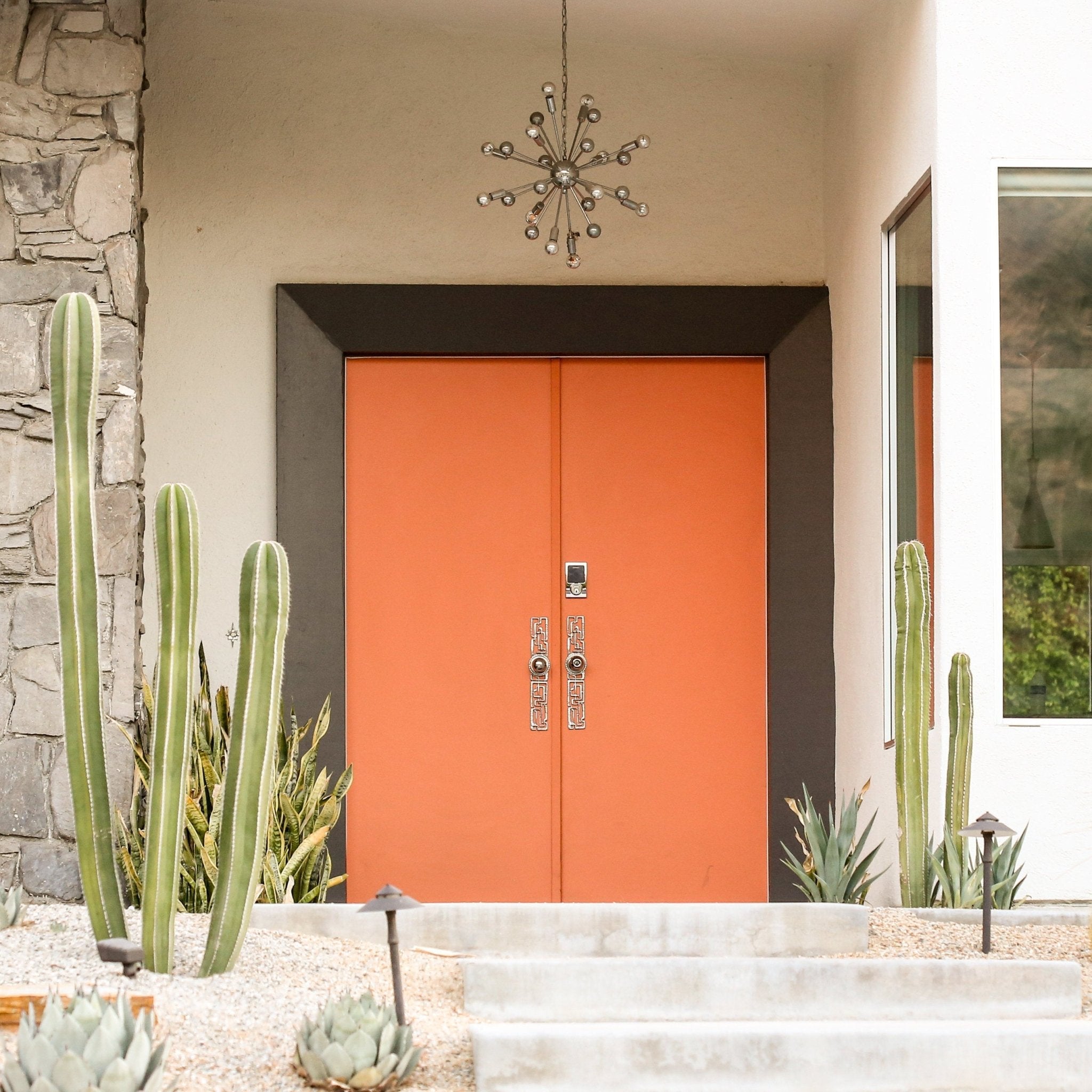 Doors of Palm Springs Photograph by Kelly Segré - Orange Doors with Cactus - Destination PSP