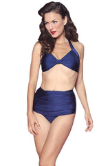 Esther Williams Retro High Waisted Solid Two-Piece Swimsuit Bottom - Navy