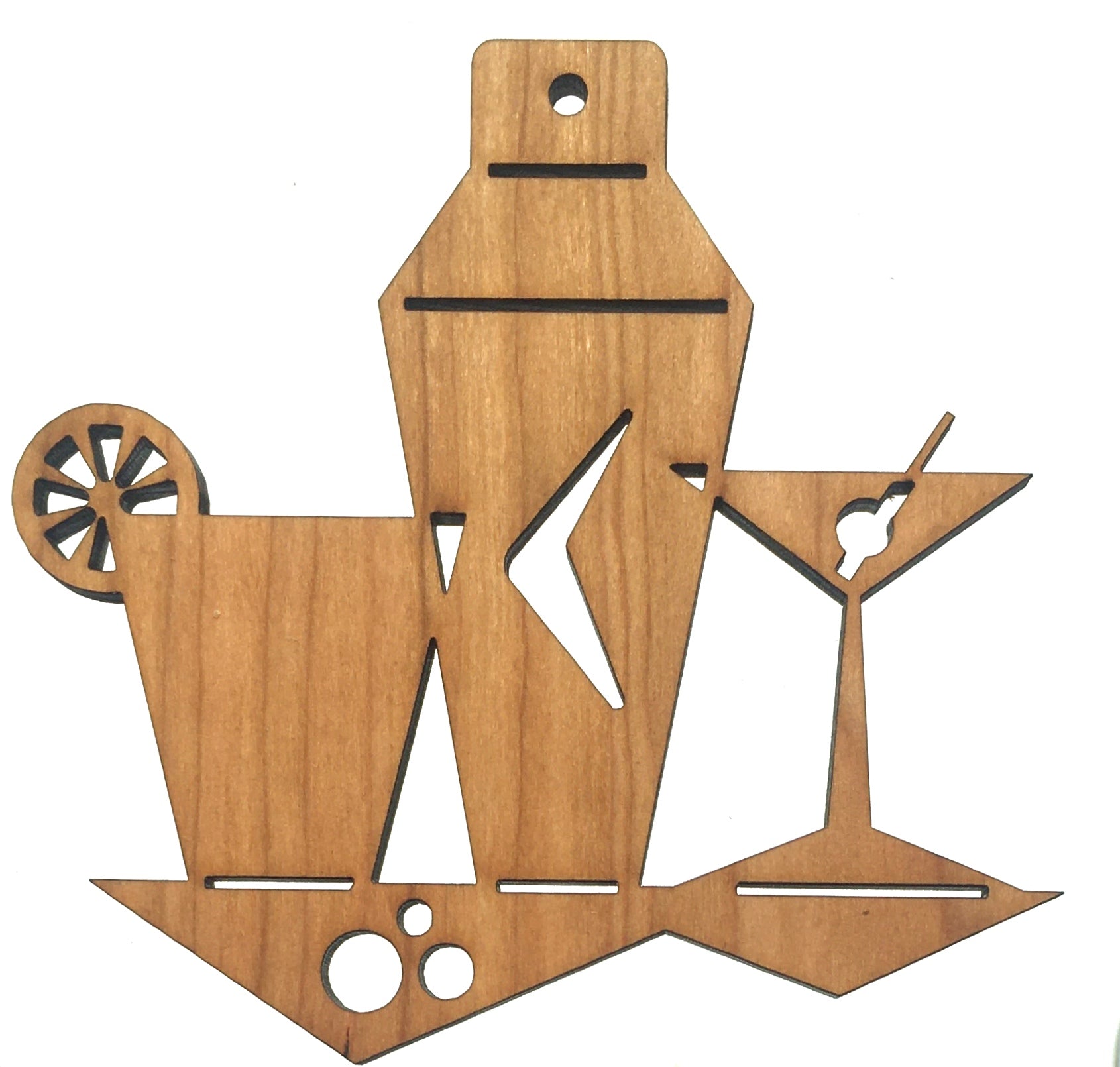 Midcentury Modern Wooden Ornament - Martini and Shaker - Destination PSP
