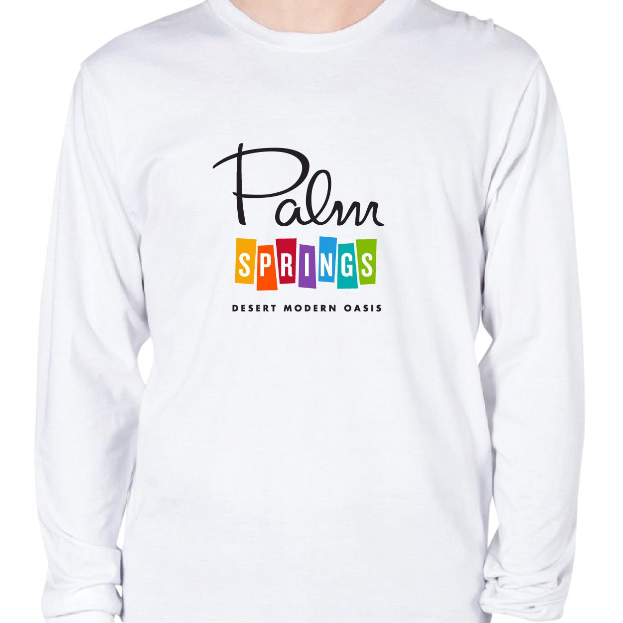 Palm Springs Rainbow Long Sleeved Tee - White - Destination PSP